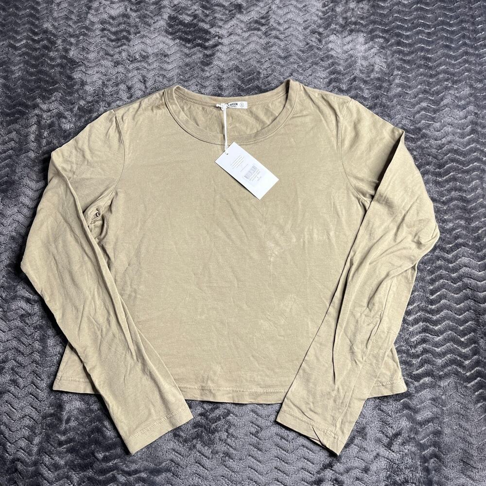 Buck Mason birch tan Pima cotton long sleeve boxy crewneck tee shirt size S NWT